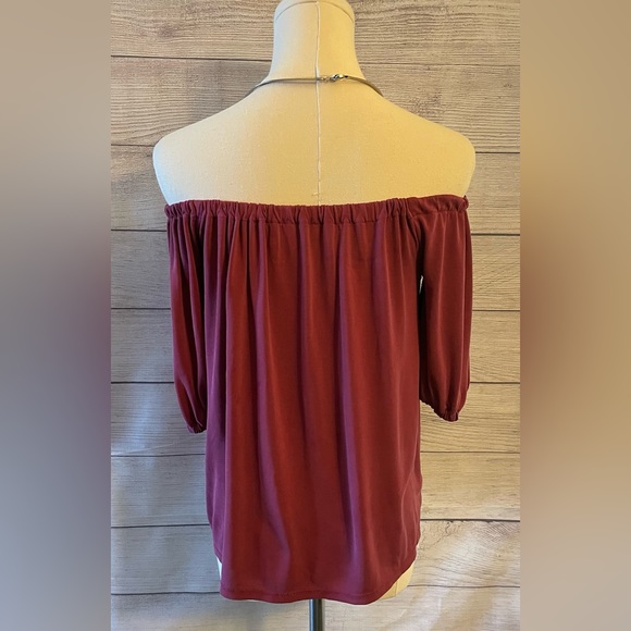 Burgundy Off The Shoulder Loft Tunic Top Size XSP - Picture 5 of 7